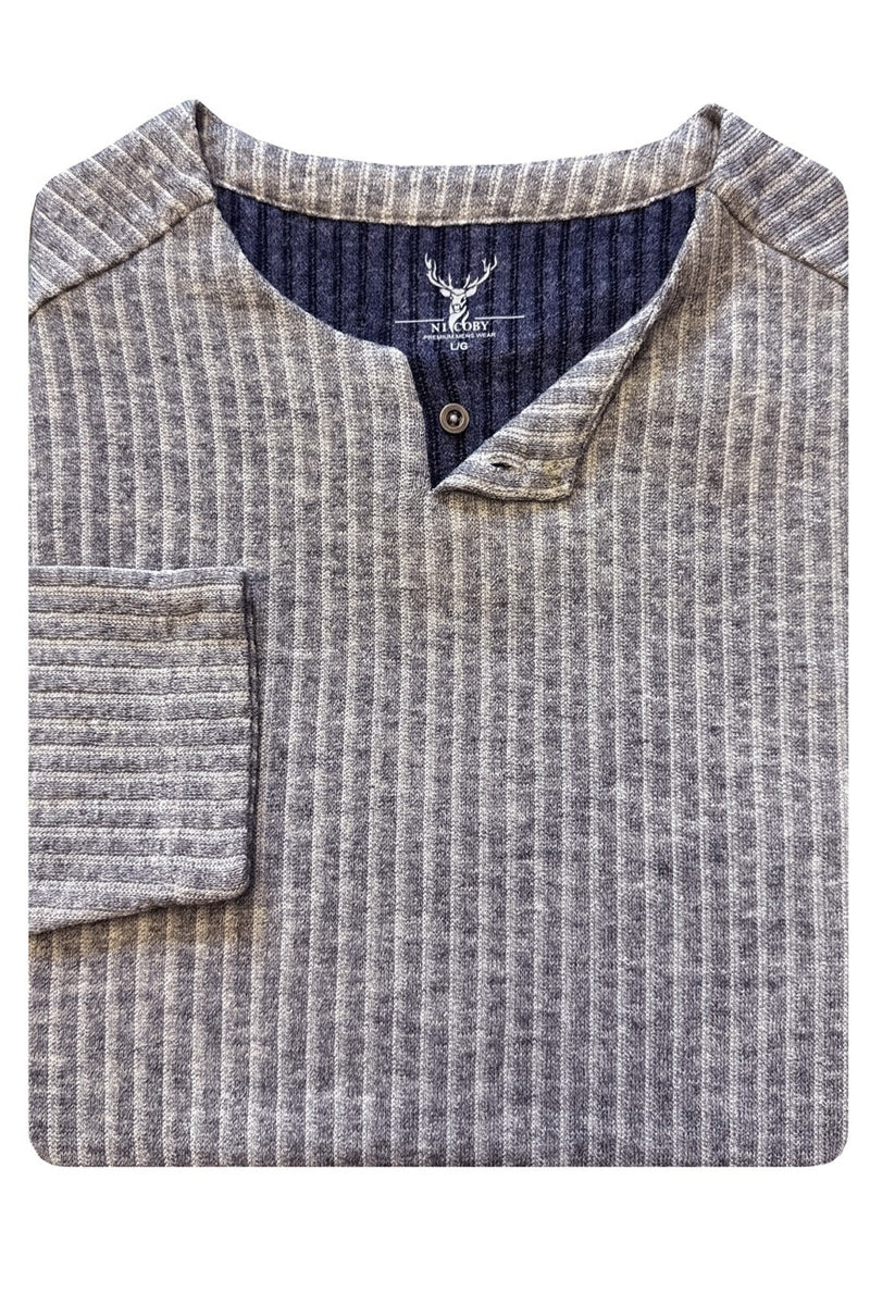 Wholesale,Nicoby Age of Wisdom, Nicoby Age of Wisdom Grey 1 Button Key Hole Ribbed Henley, Grey, Large-45-TagL
