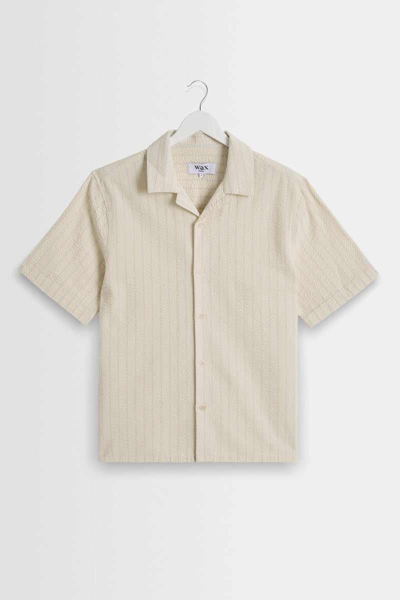 Wholesale,Wax London, Wax London Ecru/Blue Seersucker Textured Striped Shirt, Cream, Small-42-TagSMedium-44-TagMLarge-46-TagLExtra Large-48-TagXLExtra Extra Large-50-TagXXL