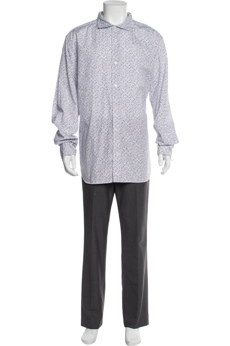 RealReal,Eleventy, Eleventy Blue/White Floral Print Long Sleeve Shirt, Blue, Extra Extra Large-54-TagXXL