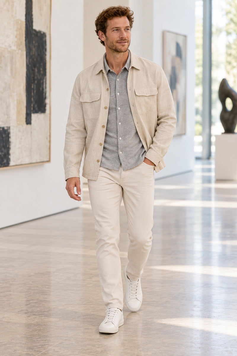 Wholesale,Selected Homme, Selected Homme Beige Cotton/Linen Blend Overshirt, Tan, Small-44-TagSMedium-46-TagMLarge-48-TagLExtra Large-50-TagXLExtra Extra Large-52-TagXXL