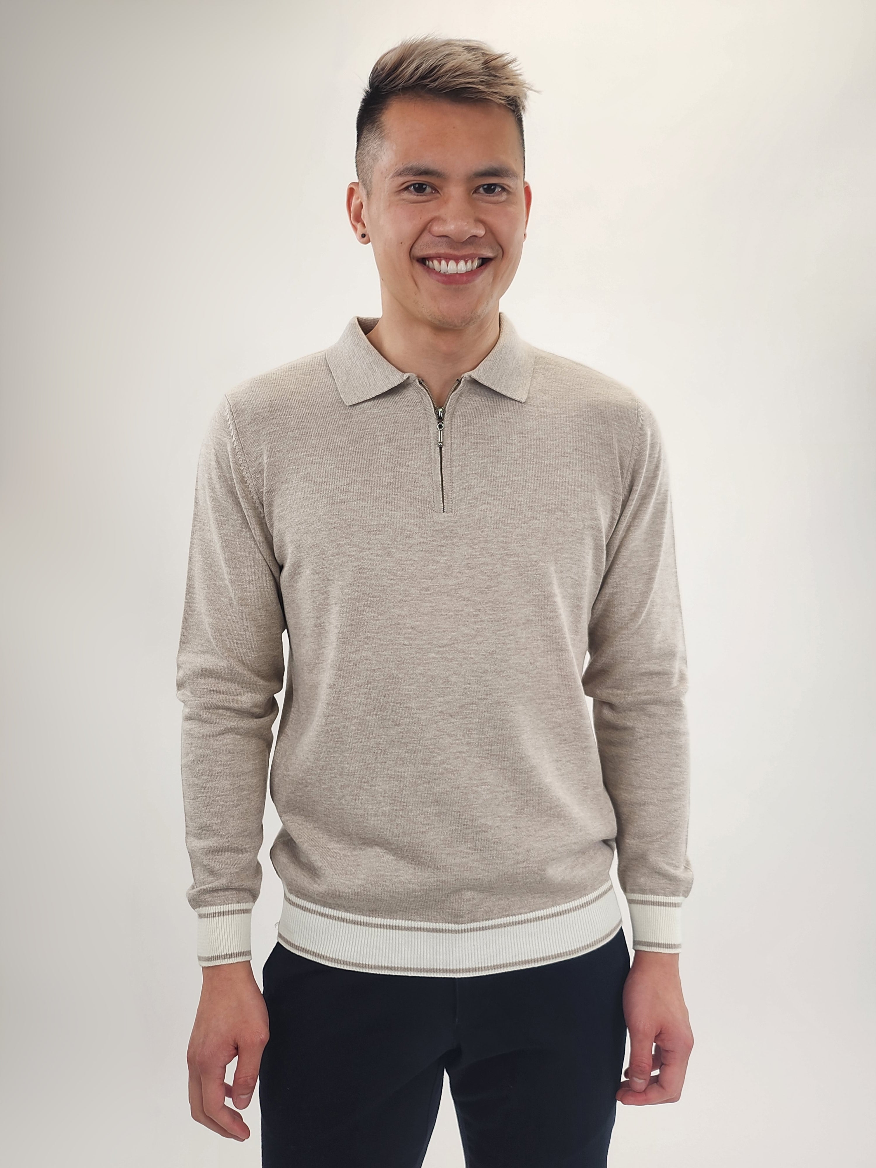 The RealReal,Hiroshi Kato, Jakamen Oatmeal Striped Rib Quarter Zip Polo, Tan, Extra Large-46-TagXXLExtra Large-47-TagXXLExtra Large-46-TagXLLarge-44-TagLLarge-43-TagLMedium-42-TagMMedium-40-TagSMedium-42-TagSLarge-44-TagXL