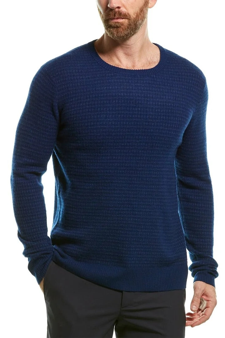 GILT, Qi Cashmere Navy Textured Wool/Cashmere Blend Crewneck Sweater, Blue, Extra Small-37-TagM