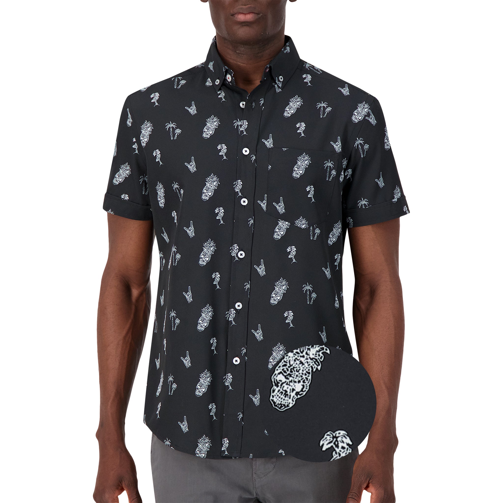 International Report Black Skull & Palm Print Short Sleeve Button Up – Taelor.Style International Report Black Skull & Palm Print Short Sleeve Button Up – Taelor.Style