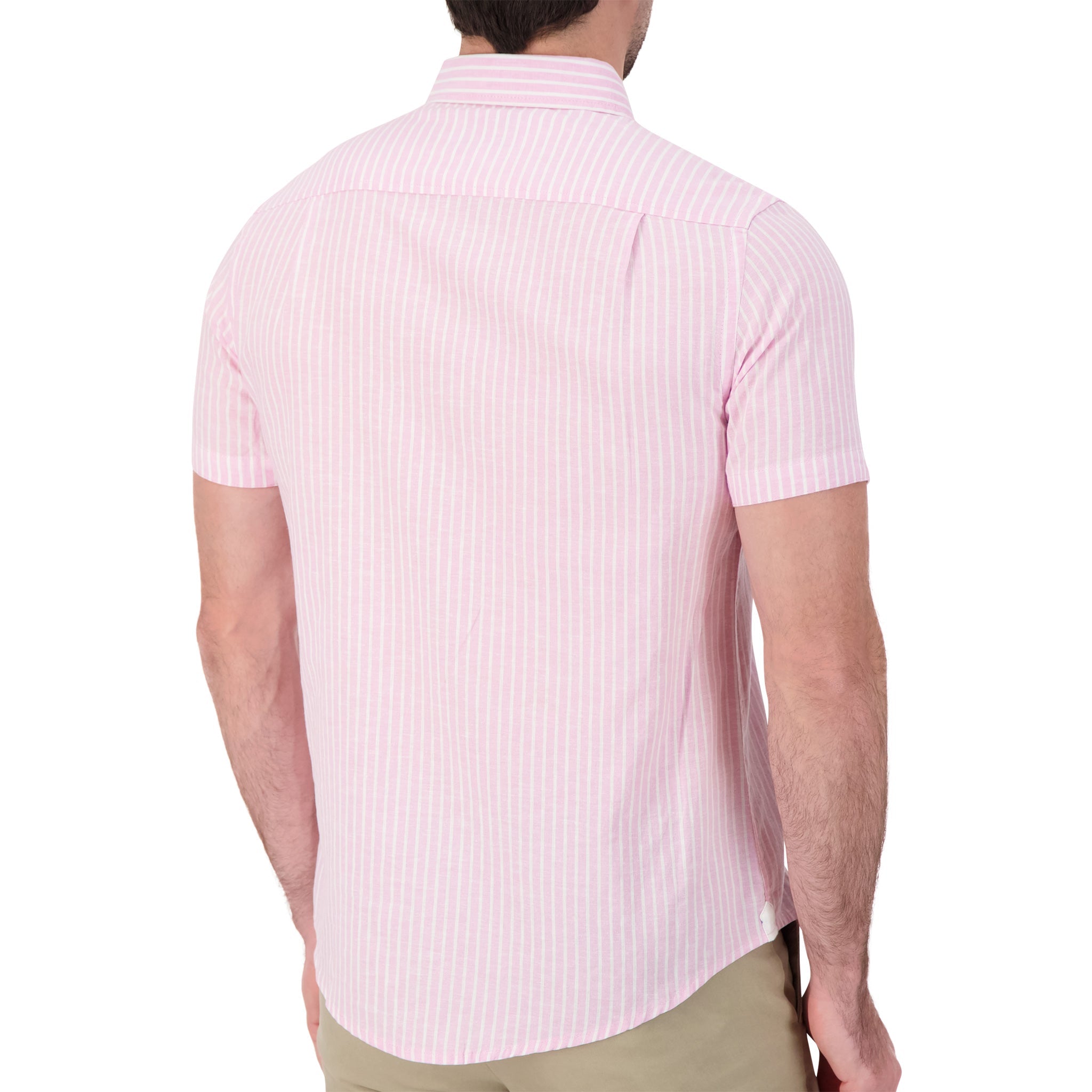 Brand Partner,International Report, International Report Pink Striped Linen Short Sleeve Button Up, Pink, Small-40-TagS