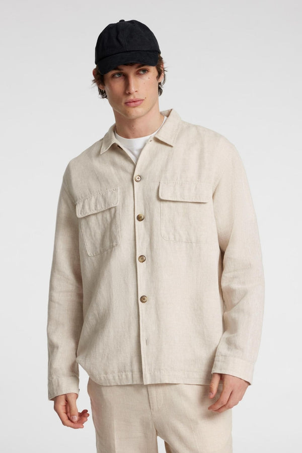 Selected Homme Beige Cotton/Linen Blend Overshirt