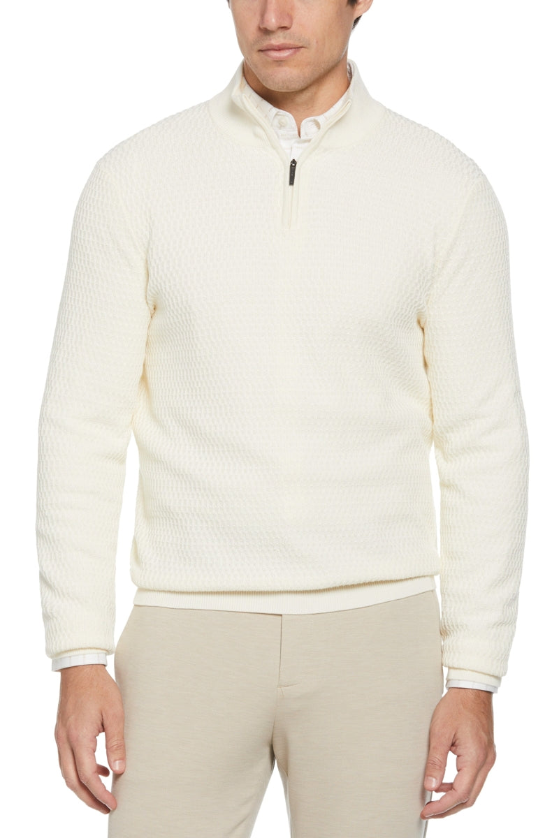 Wholesale,Perry Ellis, Perry Ellis Cream Ribbed Textured Qtr Zip Pullover, Cream, Extra Large-47-TagXL