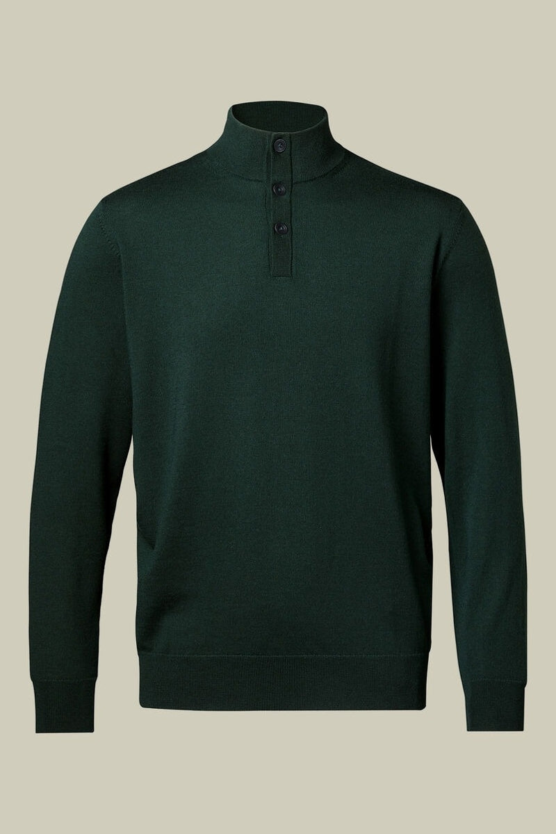 Wholesale,Charles Tyrwhitt, Charles Tyrwhitt Forest Green Pure Merino Wool Button Neck Pullover, Green, Medium-42-TagM