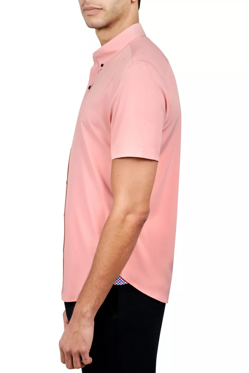 Faire,Con.Struct, CON.STRUCT Salmon Solid Short Sleeve Shirt, Pink, Medium-42-TagM