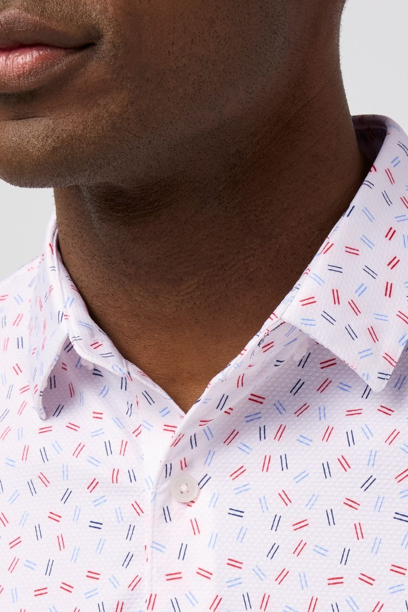 Wholesale,Mizzen + Main, Mizzen + Main White/Red Scattered Dash Knit Trim Fit Polo, White, Extra Extra Large-50-TagXXL