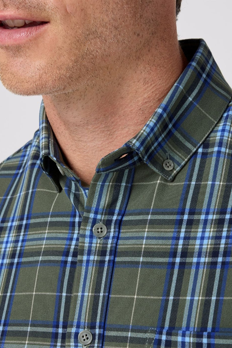 Wholesale,Mizzen + Main, Mizzen + Main Olive/Blue Plaid Trim Flannel Shirt, Green, Large-46-TagL