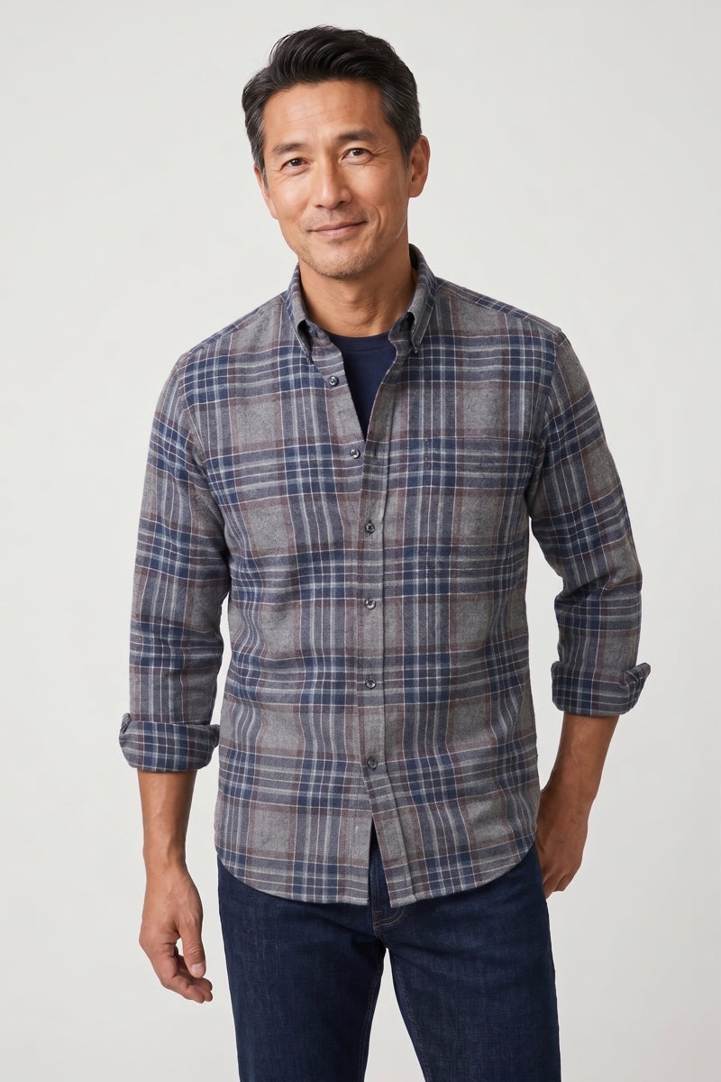 Wholesale,American Heritage, American Heritage Brown Multi Melange  Brushed Flannel Shirt, Brown, Medium-44-TagMLarge-47-TagLExtra Large-49-TagXL