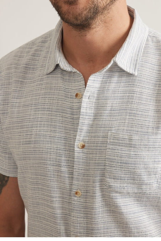 Wholesale,Marine Layer, Marine Layer Blue Stripe Stretch  Short Sleeve Shirt, Blue, Small-40-TagSMedium-43-TagMLarge-46-TagLExtra Large-49-TagXL