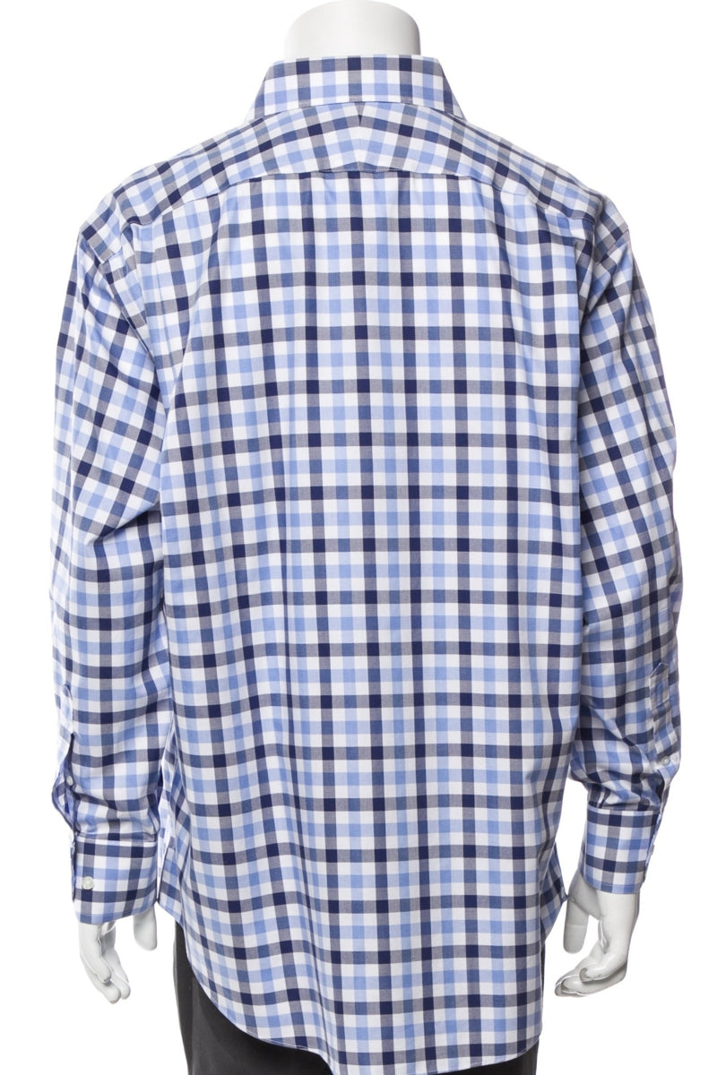 Neiman Marcus Blue/White Plaid Long Sleeve Dress Shirt