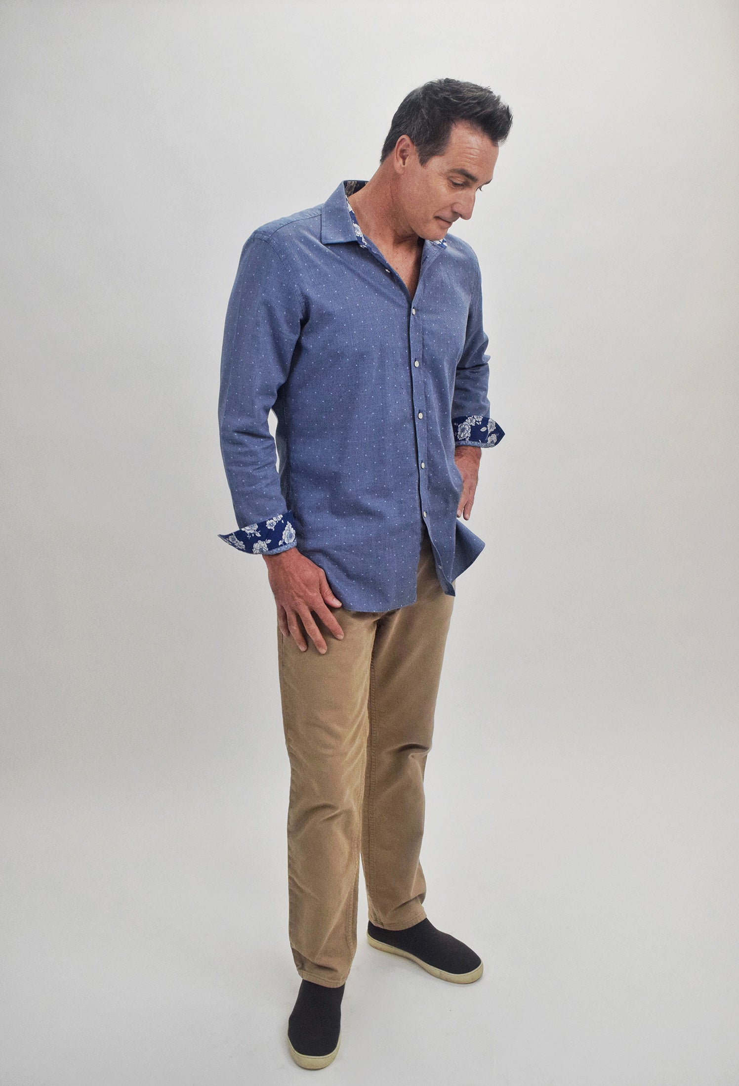 The RealReal,Ted Baker, Ted Baker Blue Dot Print Textured Button Up Shirt, Blue, Large-47-TagL