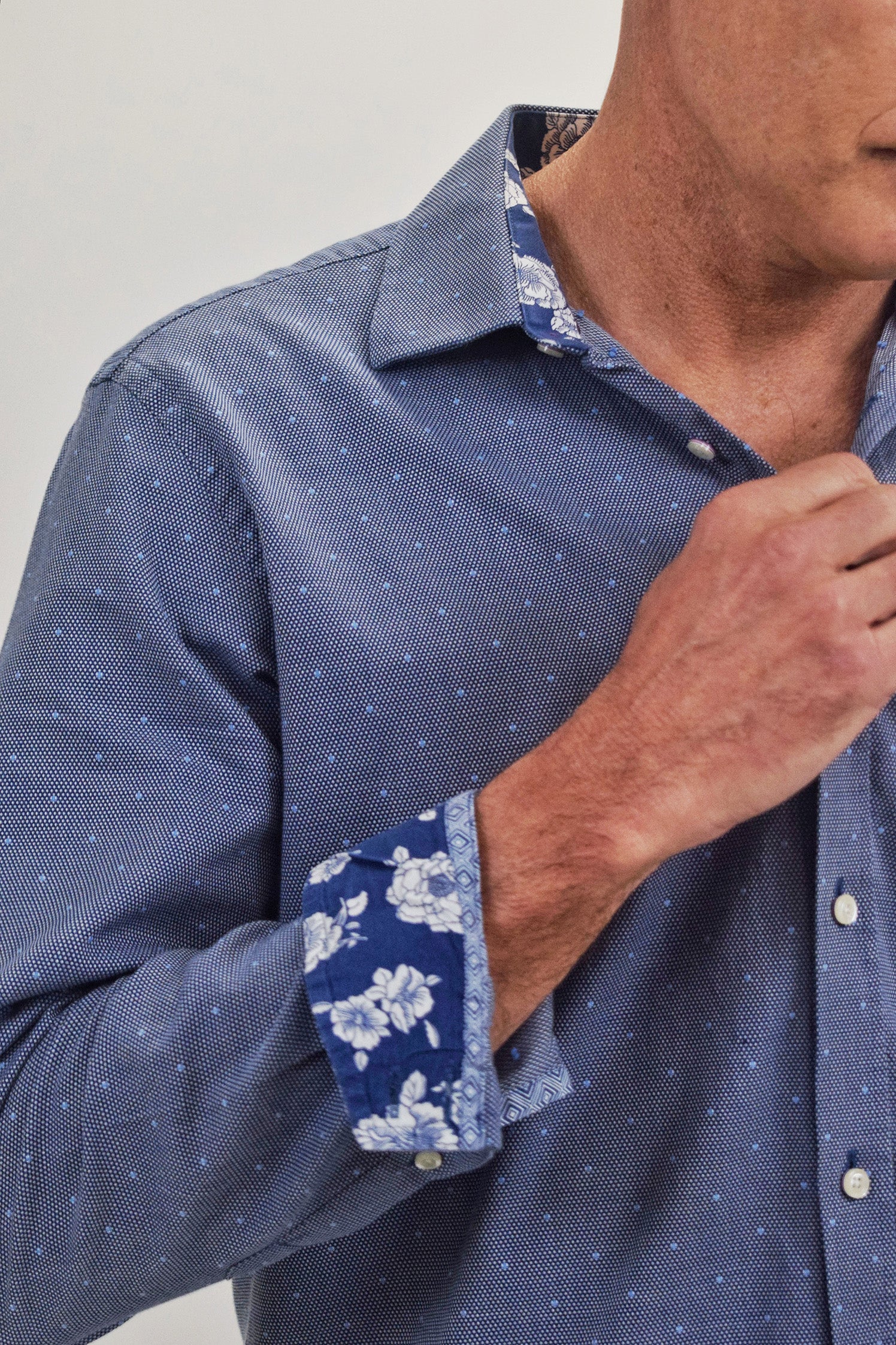 The RealReal,Ted Baker, Ted Baker Blue Dot Print Textured Button Up Shirt, Blue, Large-47-TagL