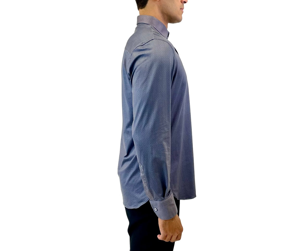 Wholesale,Luchiano Visconti, Luchiano Visconti Navy Geo Print 4 Way Stretch Long Sleeve Shirt, Blue, Small-40-TagL