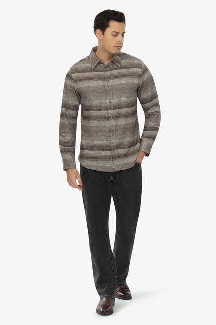 Wholesale,Vustra, Vustra Brown/Tan Flannel Shasta Stripe Organic Cotton Shirt, Brown, Medium-42-TagMSmall-40-TagSLarge-44-TagL