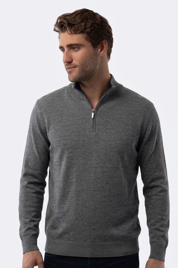 Wholesale,Luchiano Visconti, Luchiano Visconti Grey Solid Knit Qtr Zip, Grey, Medium-43-TagMLarge-45-TagLExtra Large-47-TagXL