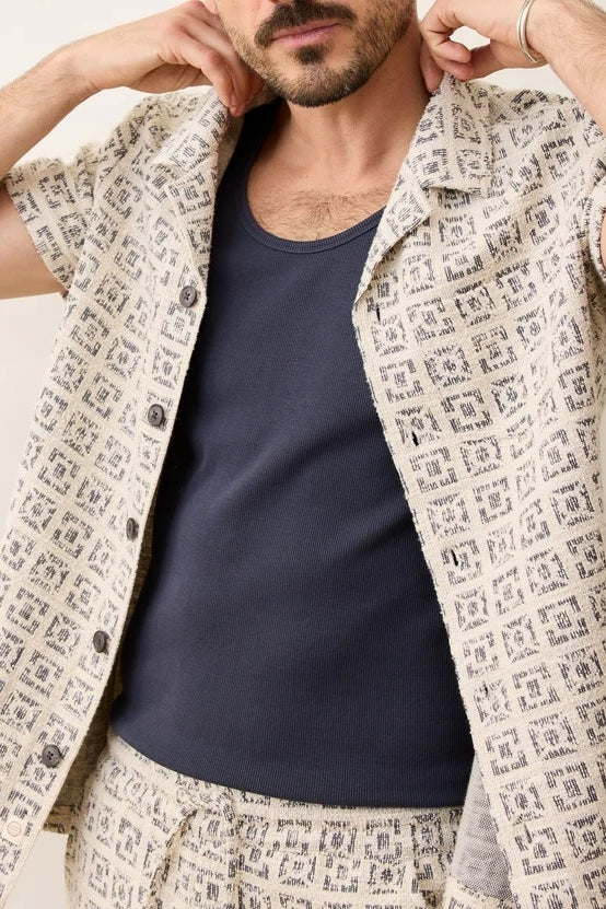 Wholesale,Marine Layer, Marine Layer Neutral Geo Print Jacquard Textured Shirt, Tan, Small-42-TagS