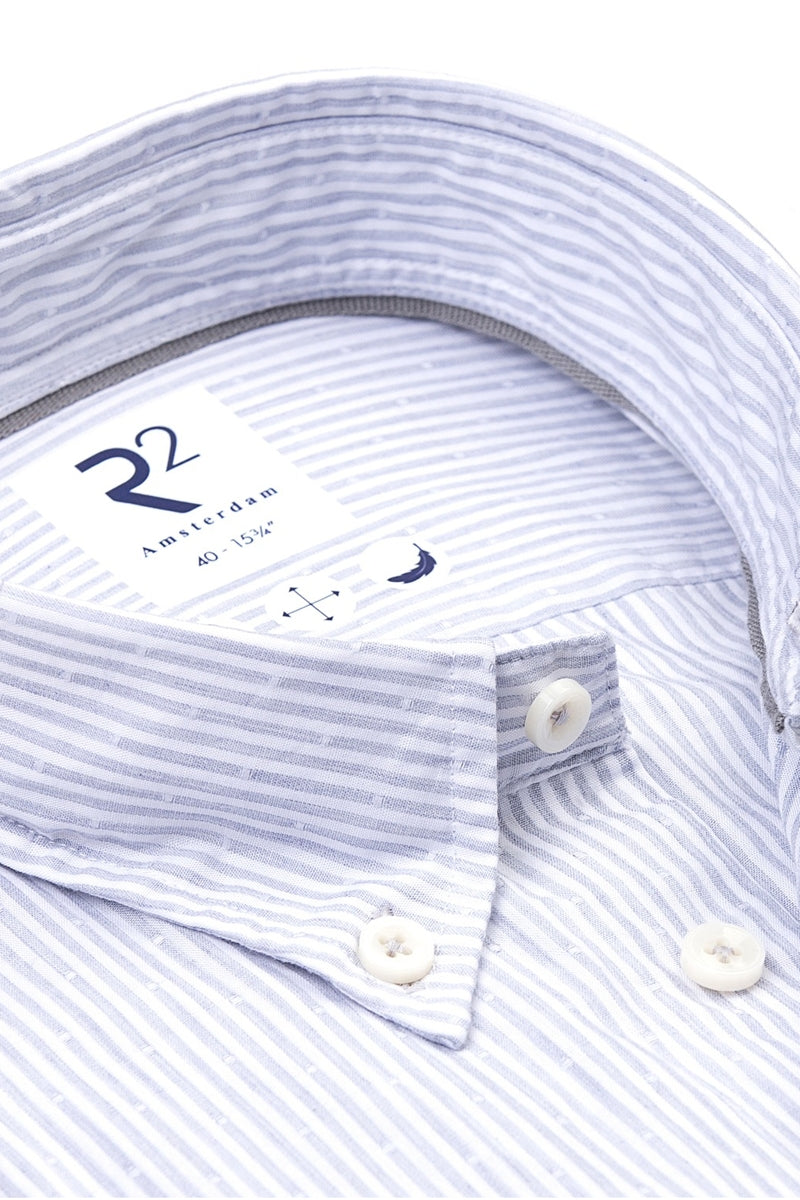 Direct From Brand,R2 Amsterdam, R2 Amsterdam Light Grey/White Striped Poplin Shirt, Grey, Medium-43-Tag40Medium-44-Tag41Large-46-Tag42Extra Extra Large-50-Tag44Medium-42-Tag39