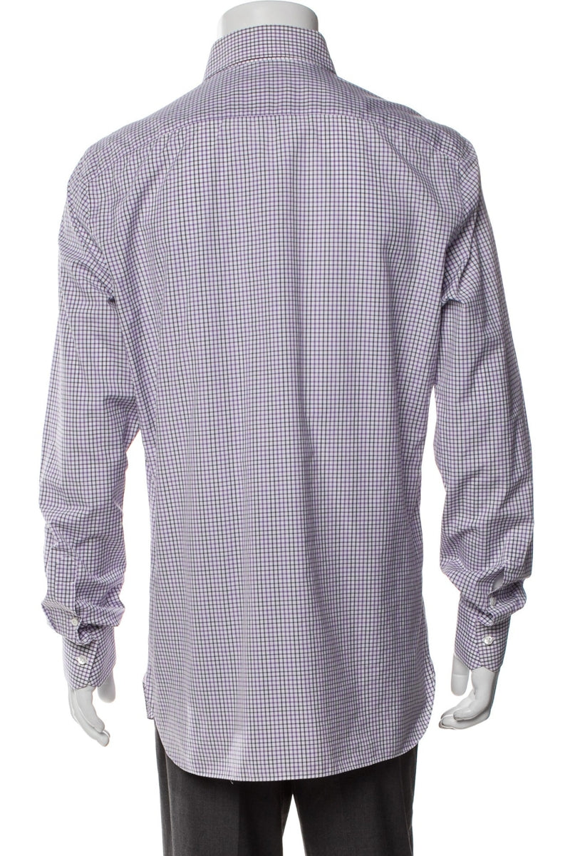 RealReal,Isaia, Isaia Purple/Grey Plaid Print Long Sleeve Shirt, Purple, Large-44-TagL