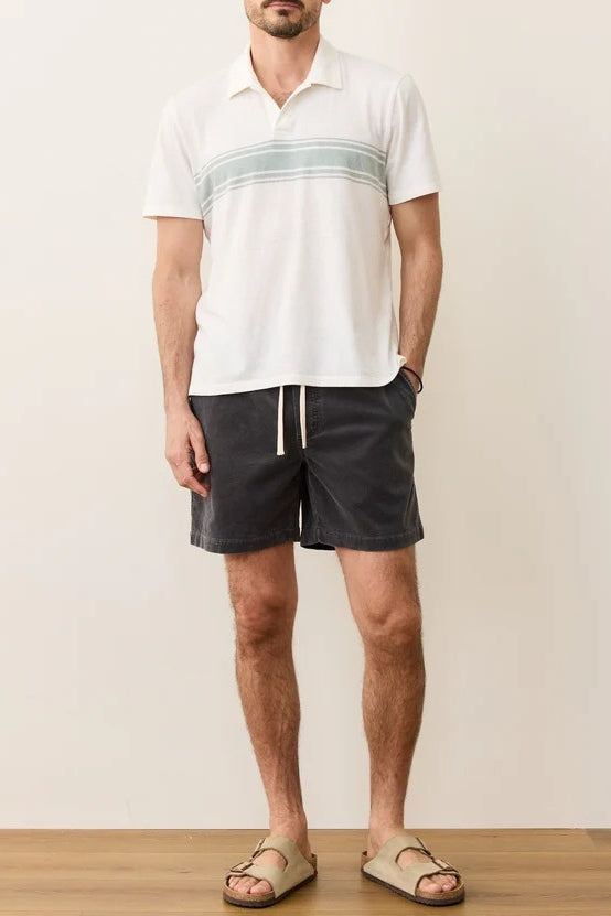 Marine Layer White/Green Mist Stripe Hemp Blend Polo