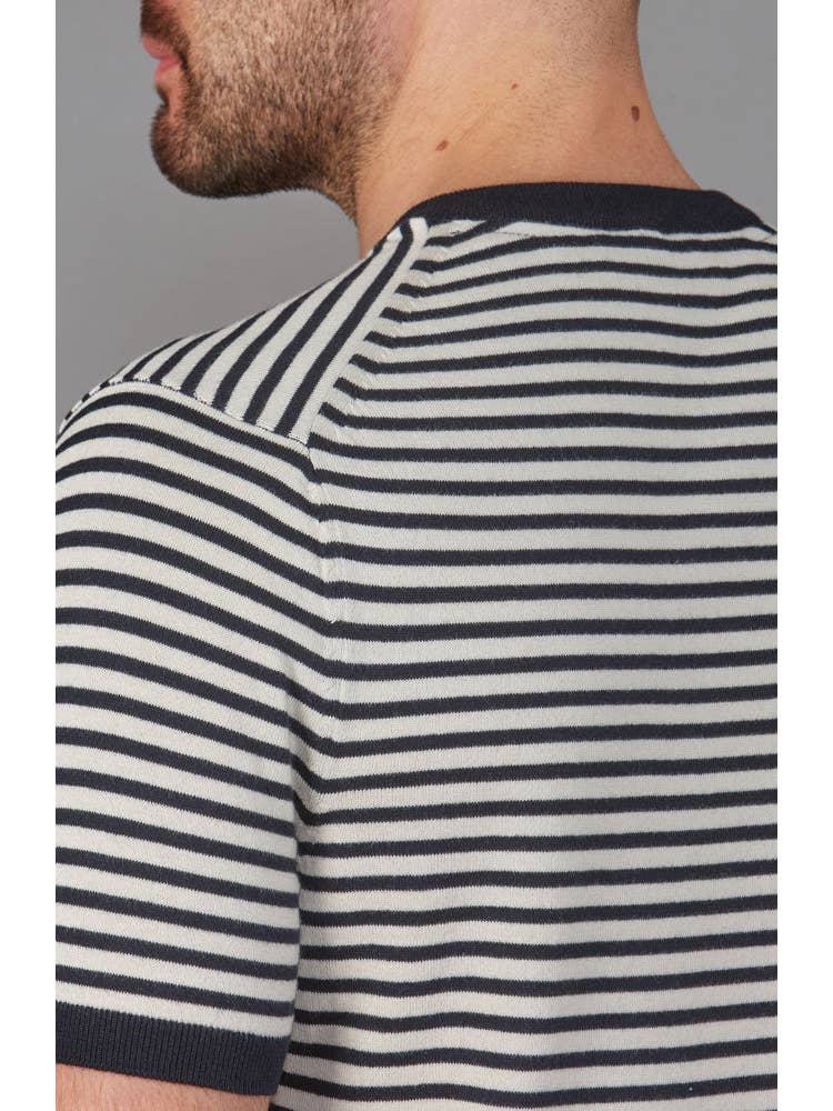 Paul James Navy Knit Cotton Breton Stripe T-Shirt