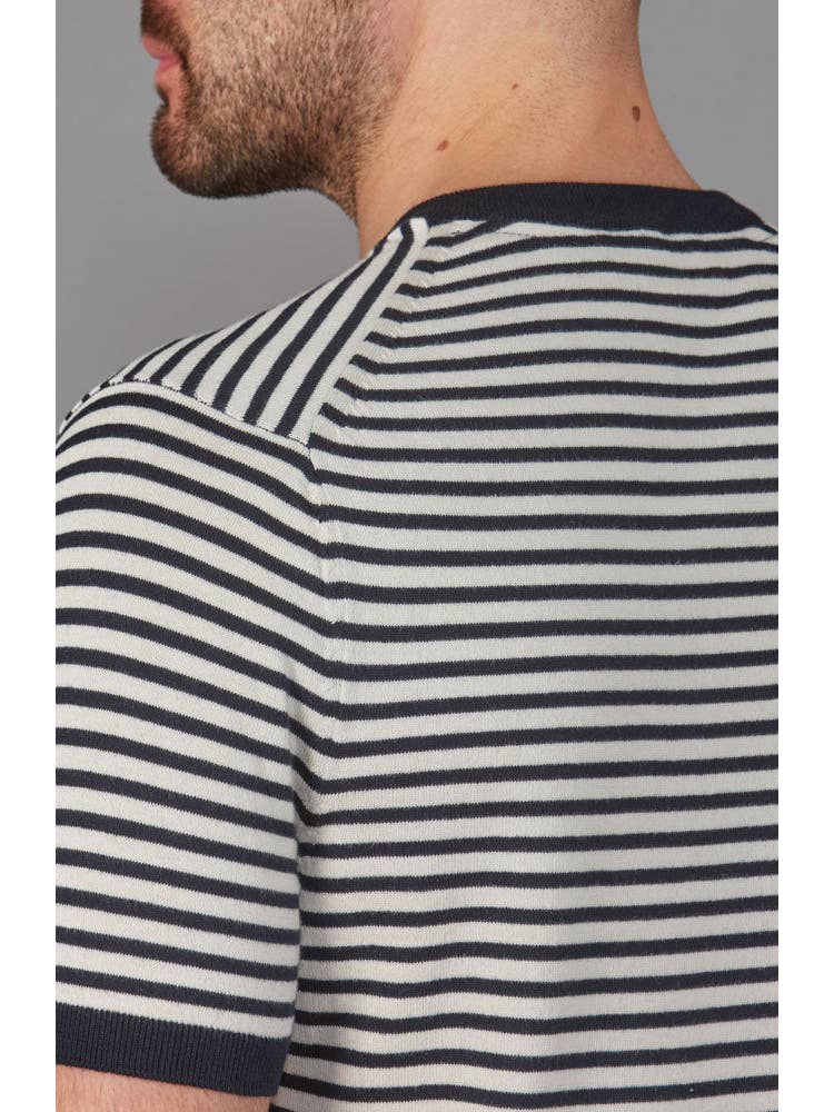 Faire,Paul James, Paul James Navy Knit Cotton Breton Stripe T-Shirt, Blue, Extra Large-46-TagXL