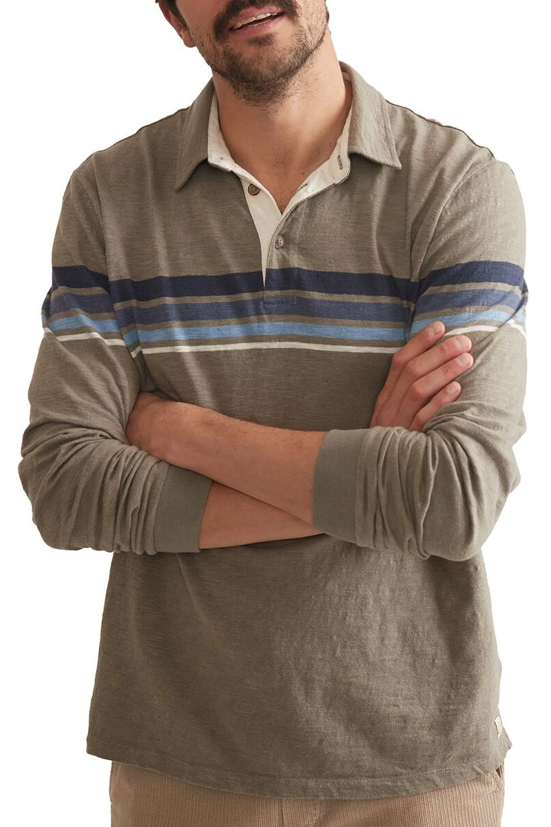 Wholesale,Marine Layer, Marine Layer Green/Blue Stripe Vintage Heavy Slub Rugby Polo, Green, Small-41-TagSLarge-47-TagLExtra Large-50-TagXLMedium-44-TagMExtra Extra Large-53-TagXXL