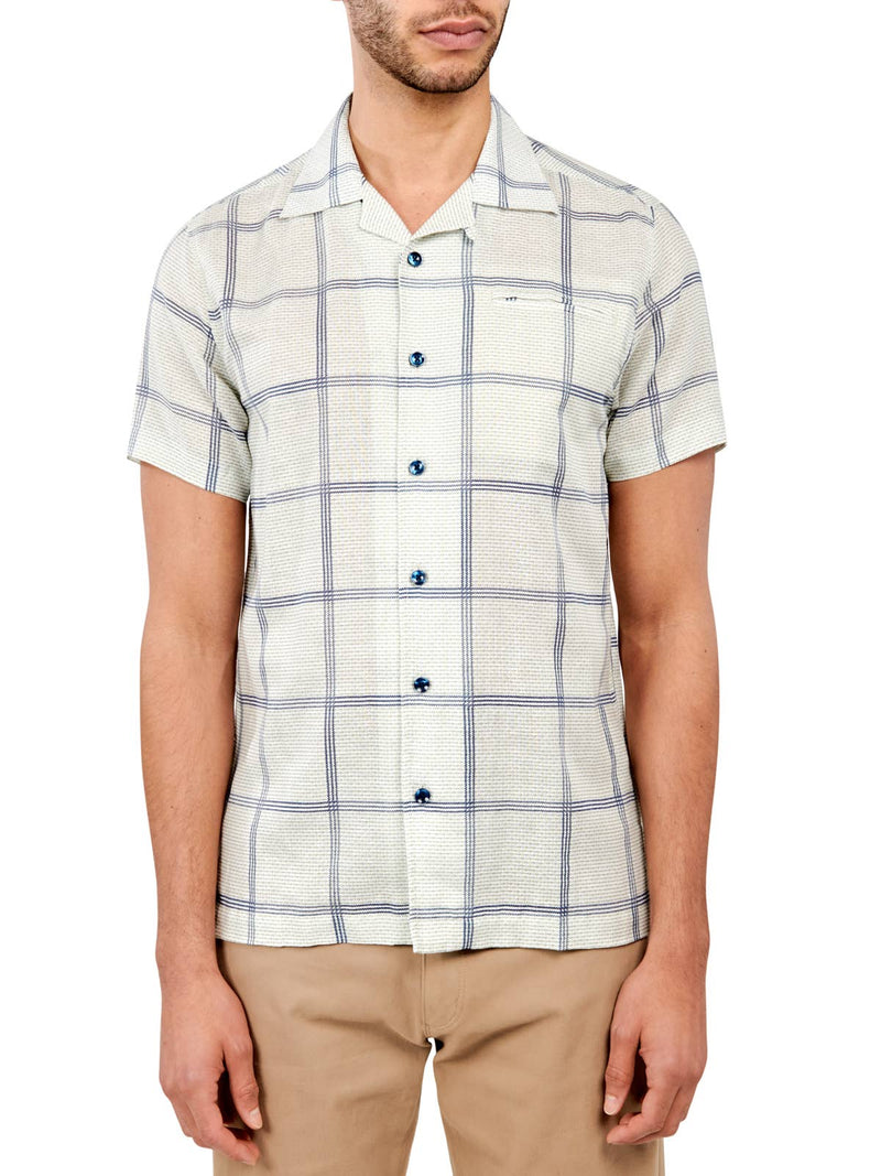 Brooklyn Brigade Green/Blue Textured Check Cotton/Linen Blend Short Sleeve Shirt