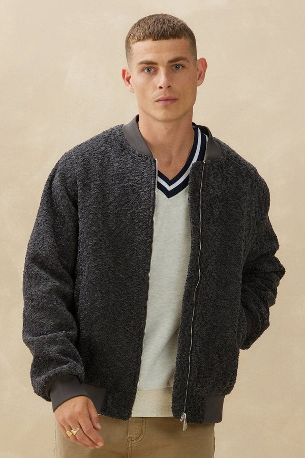 Kuwalla Charcoal Plush Bomber Jacket