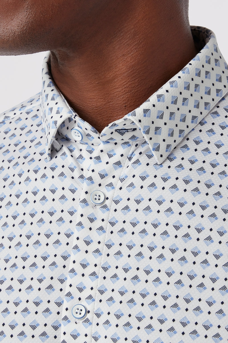 Wholesale,Mizzen + Main, Mizzen + Main Navy Layered Diamond Performance Knit Trim Shirt, White, Medium-43-TagM