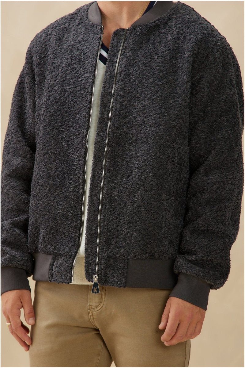 Wholesale,Kuwalla, Kuwalla Charcoal Plush Bomber Jacket, Grey, Small-44-TagSMedium-46-TagMLarge-48-TagLExtra Large-50-TagXLExtra Extra Large-54-TagXXL