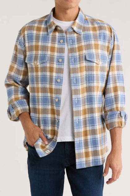 Wholesale,James Campbell, James Campbell Tan/Blue Plaid Overshirt, Tan, Large-49-TagL