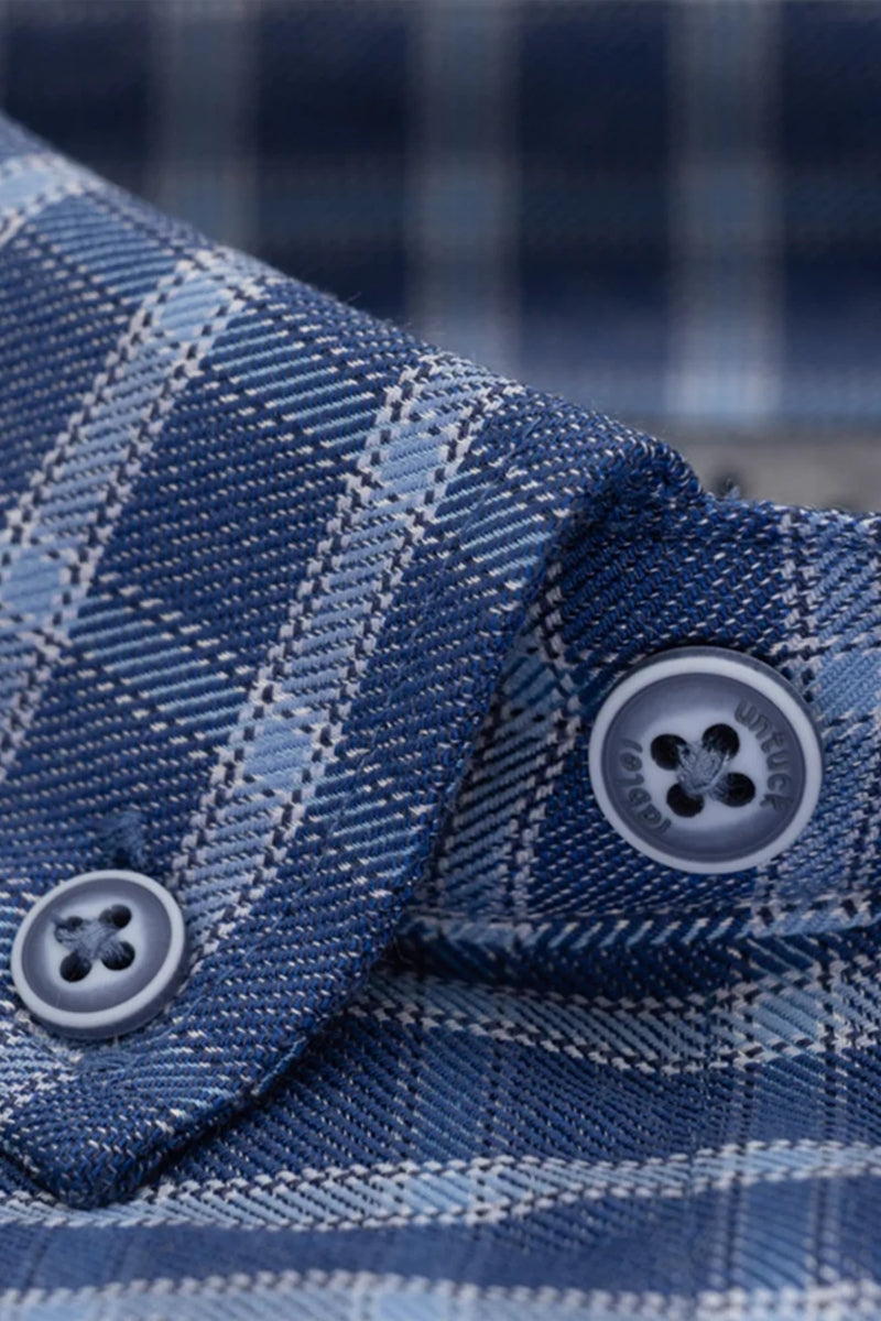 Wholesale,Twillory, Twillory Denim Windowpane Untuckable Shirt, Blue, Small-40-TagSSmall-41-TagSMedium-43-TagM