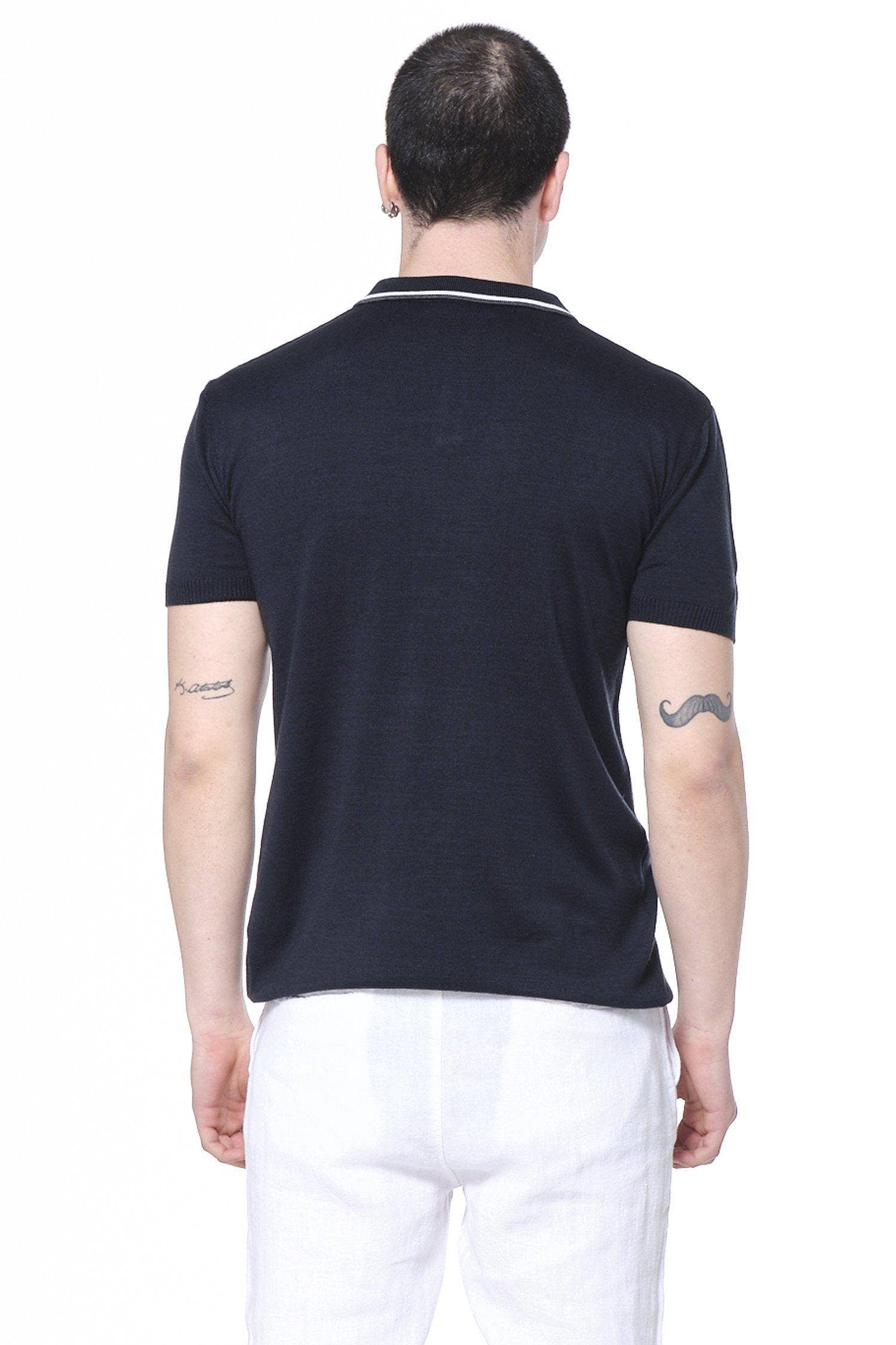 Faire,RNT 23, RNT 23 Navy With White Trim Collar Details Short Sleeve Polo, Blue, Large-42-TagL