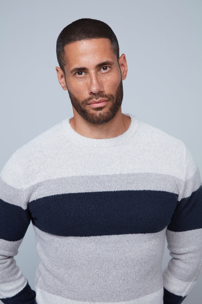 Wholesale,HEDGE, HEDGE Grey/Navy Colorblock Crewneck Sweater, Grey, Extra Large-46-TagXL