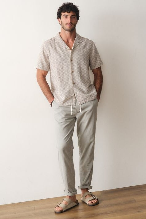 Wholesale,Marine Layer, Marine Layer Natural/Brown Check Dobby Textured Resort Shirt, Cream, Small-41-TagSMedium-44-TagMLarge-46-TagL