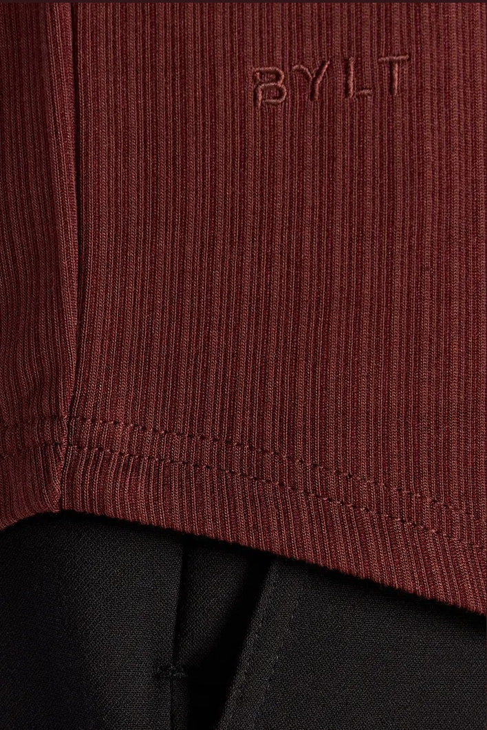 Wholesale,BYLT, BYLT Maroon Ribbed Drop-cut Open V Polo, Red, Small-40-TagSMedium-42-TagMLarge-44-TagLExtra Large-48-TagXLExtra Extra Large-52-TagXXLExtra Extra Extra Large-56-Tag3XL