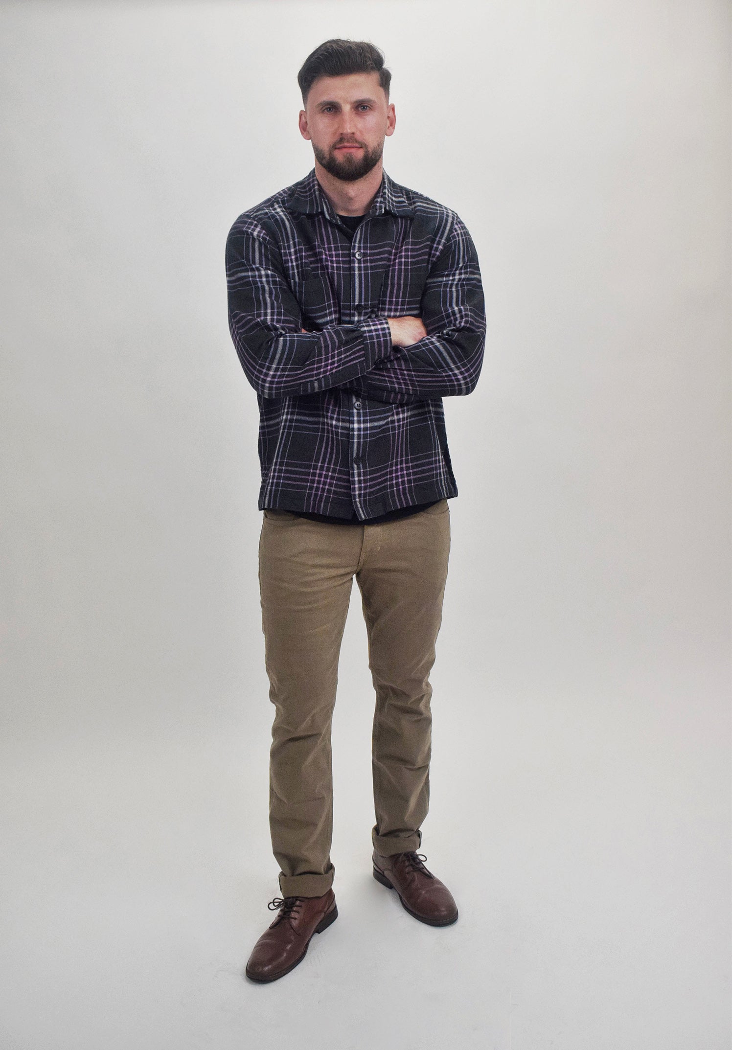 The RealReal,Maus & Hoffman, Maus & Hoffman Charcoal Grey/Light Purple Plaid 100% Wool Shacket, Purple, Large-45-TagL