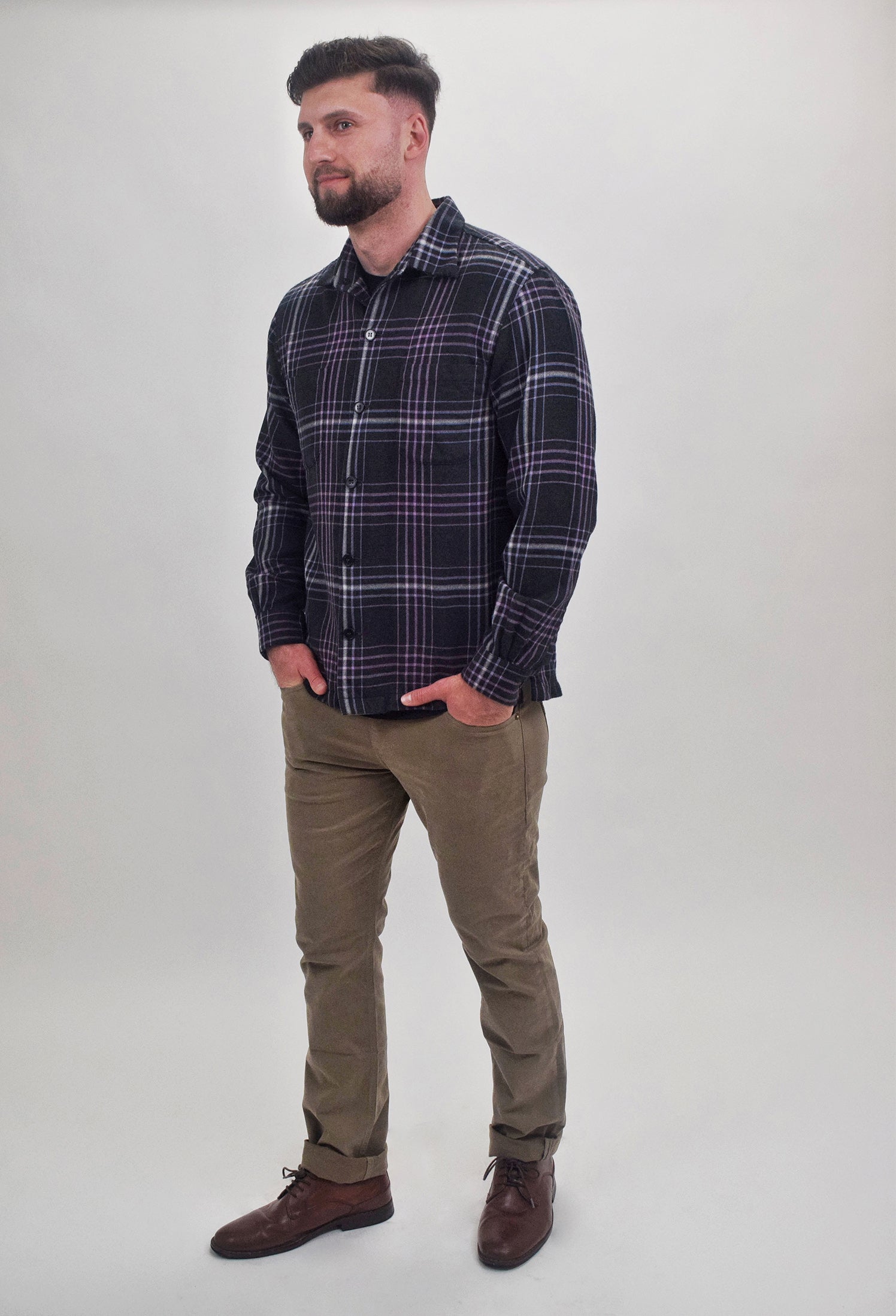 The RealReal,Maus & Hoffman, Maus & Hoffman Charcoal Grey/Light Purple Plaid 100% Wool Shacket, Purple, Large-45-TagL