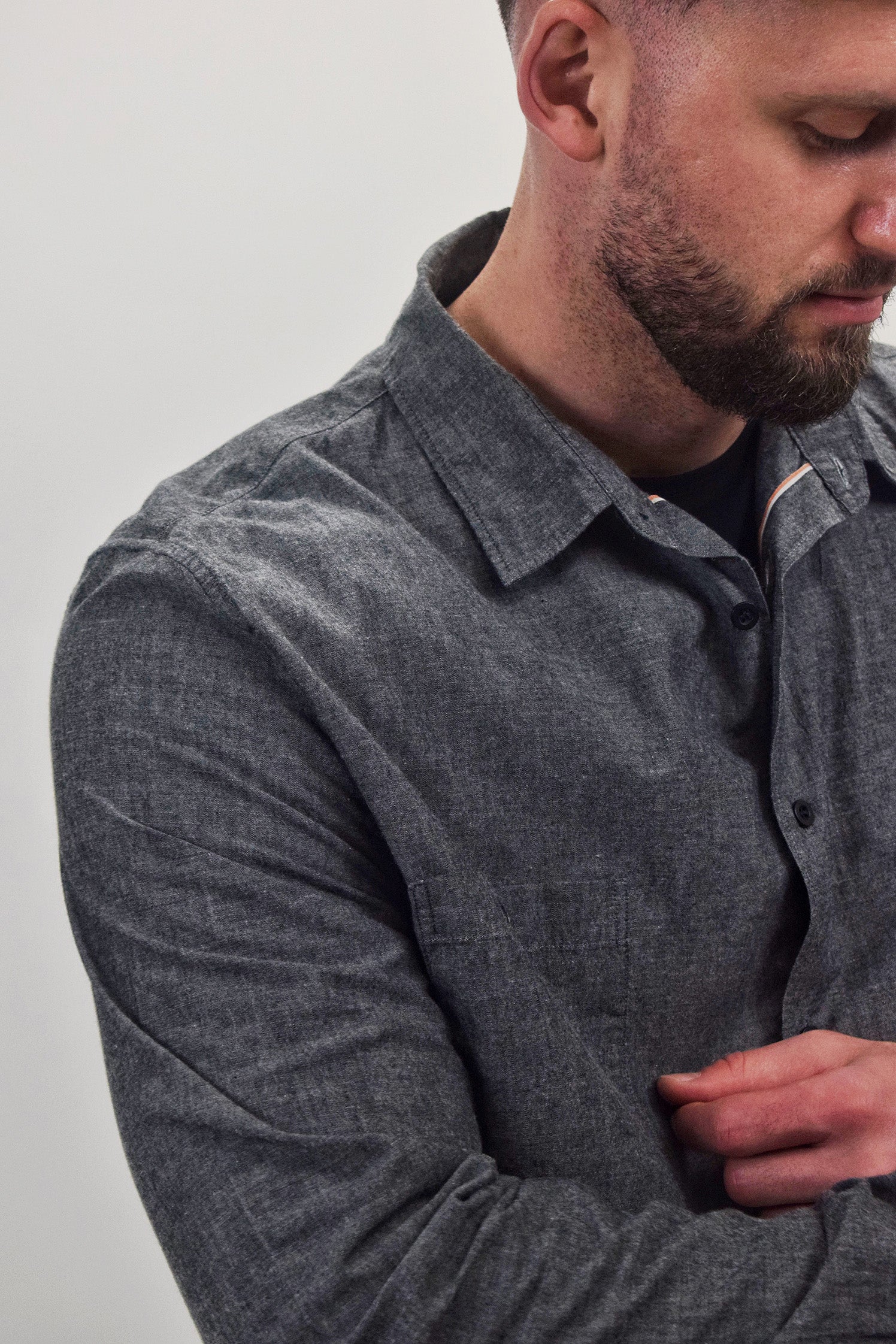 The RealReal,Sunspel, Sunspel Dark Grey Long Sleeve Button Up Shirt With Double Chest Pockets, Grey, Extra Extra Large-51-TagXXL