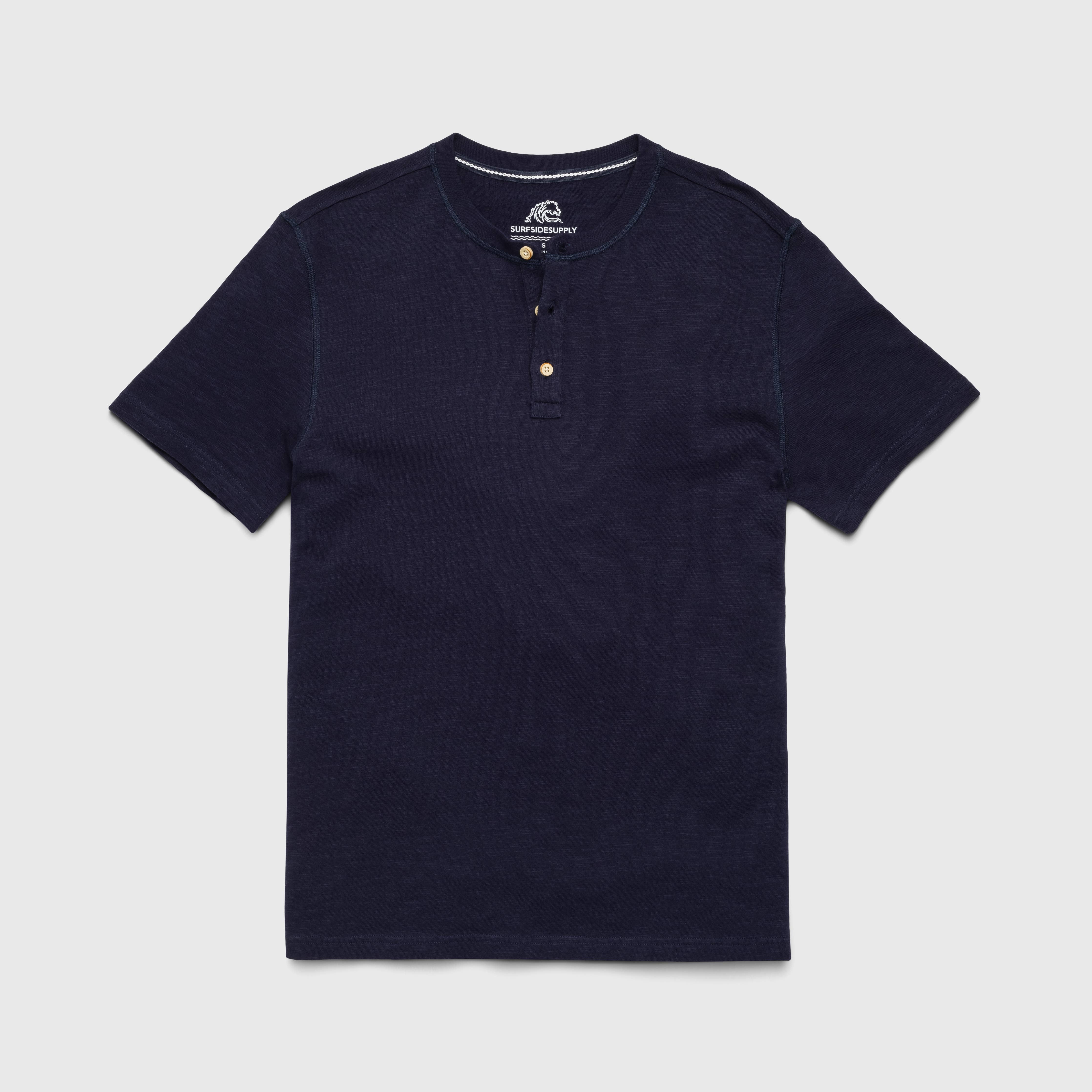Faire,Surfside Supply, Surfside Supply Navy Cotton Slub 3 Button Short Sleeve Henley, Blue, Extra Extra Large-49-TagXXL