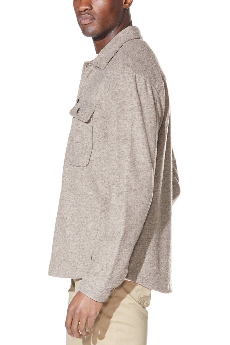 Wholesale,Civil Society, Civil Society Heather Khaki Jersey Knit Shacket, Tan, Small-44-TagSMedium-46-TagMLarge-48-TagLExtra Large-50-TagXLExtra Extra Large-52-TagXXL