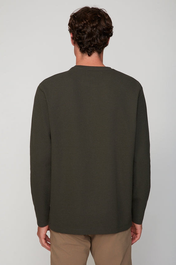 Wholesale,Projek Raw, Projek Raw Forest Green Grid-patterned Jersey Henley, Green, Medium-45-TagM
