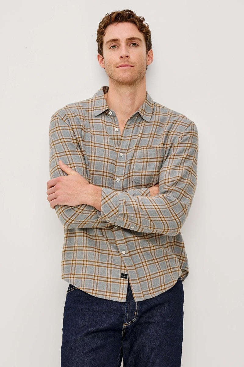 Wholesale,Rails, Rails Tan/Grey Brushed Luxe Melange Plaid Shirt, Tan, Medium-45-TagMLarge-47-TagLExtra Large-50-TagXL