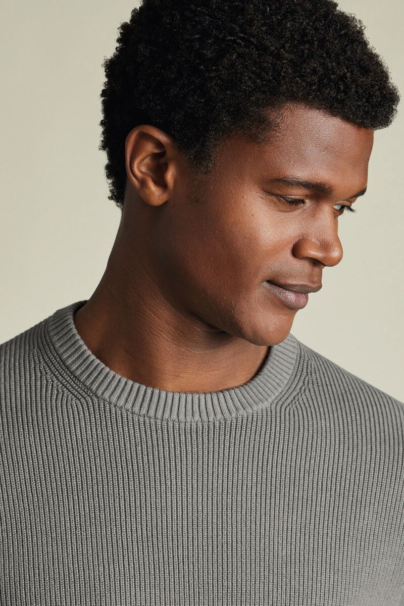 Wholesale,Charles Tyrwhitt, Charles Tyrwhitt Grey Rib Knit Textured Sweater, Grey, Small-39-TagS