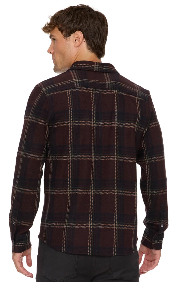 Wholesale,Flag & Anthem, Flag & Anthem Burgundy/Navy Knit Flannel Overshirt, Red, Medium-44-TagMLarge-47-TagLExtra Large-51-TagXL