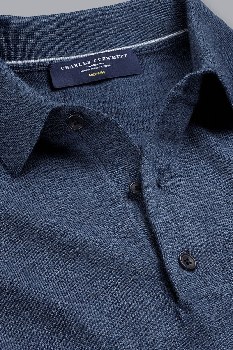 Wholesale,Charles Tyrwhitt, Charles Tyrwhitt Indigo Pure Merino Wool Sweater Polo, Blue, Extra Large-48-TagXLExtra Extra Large-51-TagXXL