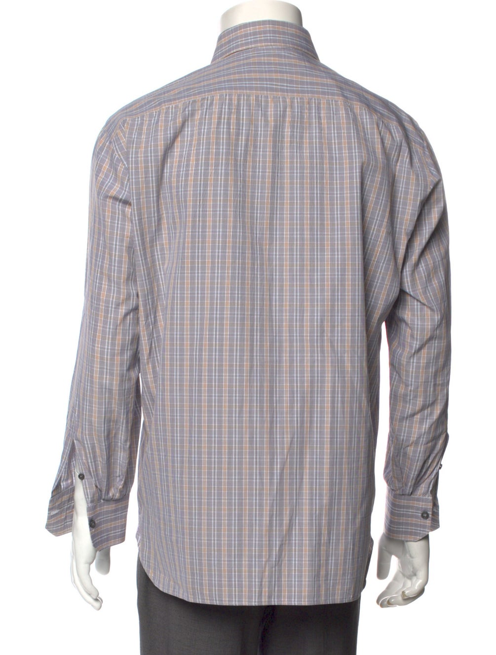 RealReal,Isaia, Isaia Grey/Tan Plaid Print Long Sleeve Dress Shirt, Grey, Large-47-TagL